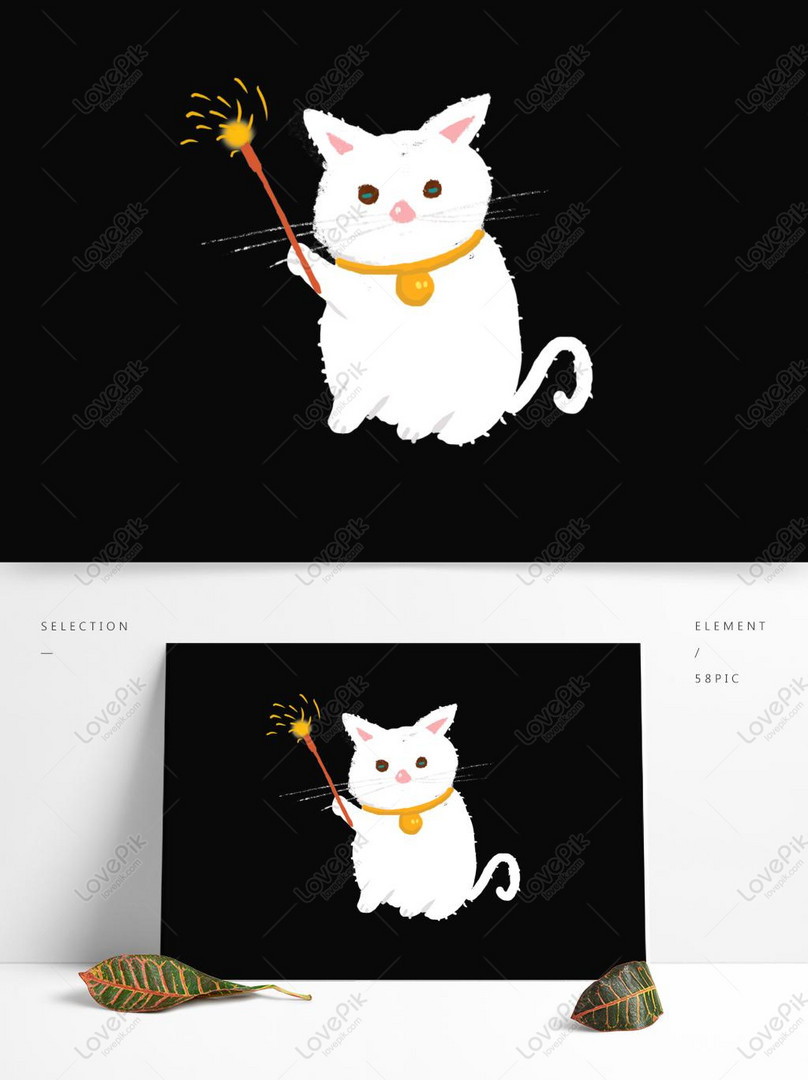 Reka Bentuk Unsur Kucing Putih Memegang Bunga Api Melekat gambar 