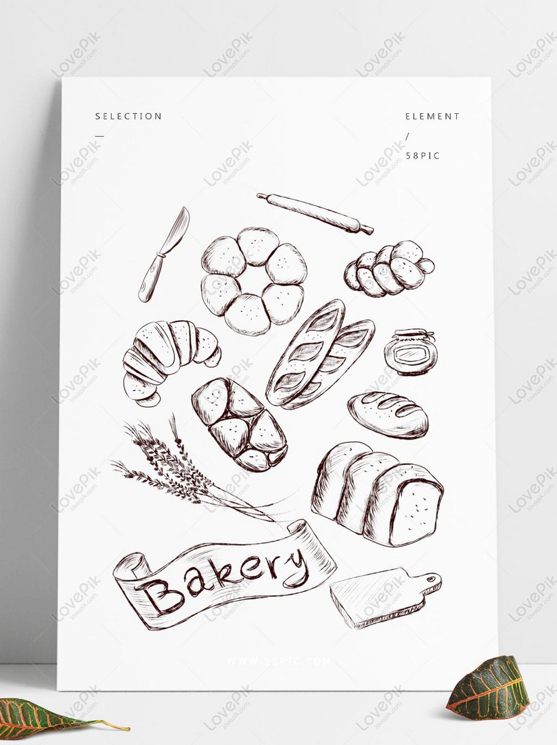 Vectơ miễn phí-Vẽ Tay Phác Họa Tối Giản đường Nét Bánh Mì Sành ăn Có Thể Là  Vật hình ảnh-Đồ họa 