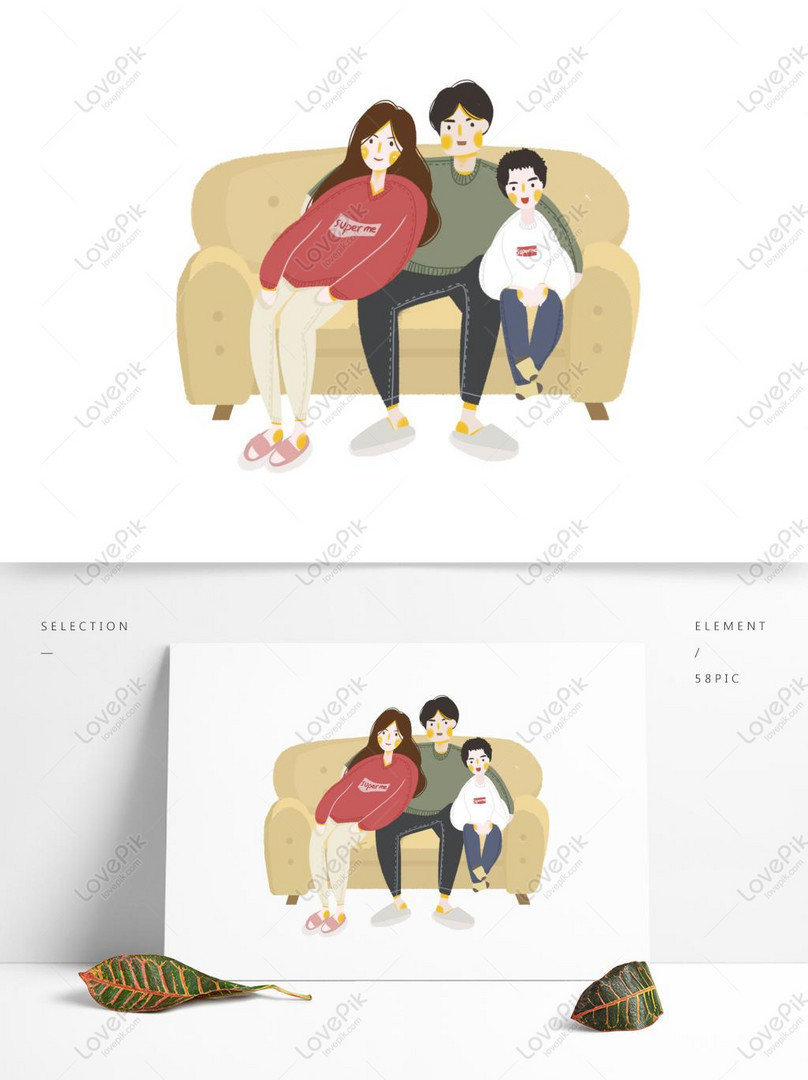Cartoon Small Fresh Family Of Three Sitting On The Sofa PNG Transparent  Image PSD images free download_1369 × 1024 px - Lovepik