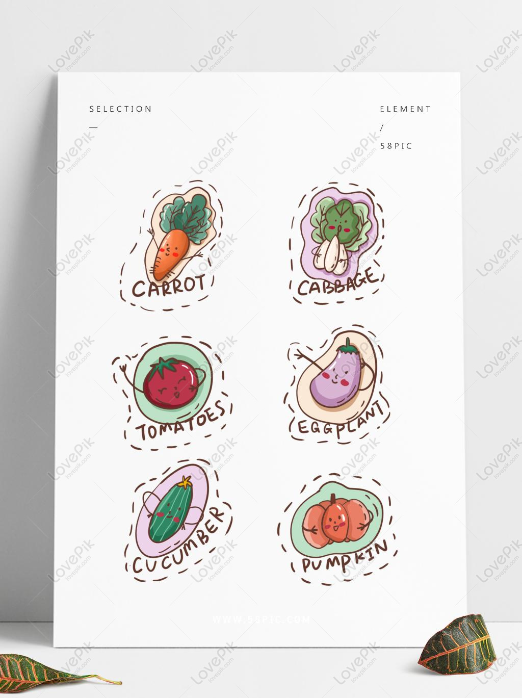 Vegetable fruit cartoon sticker: Bạn muốn tạo ra những sticker vui nhộn với hình ảnh thú vị của rau củ và quả tươi ngon? Từ khóa \