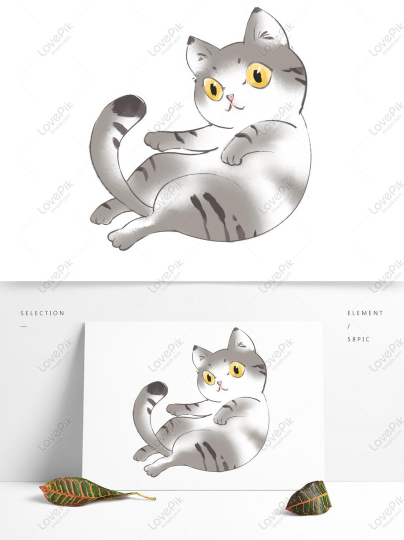 Lukisan Tinta Hewan Gaya Cina Lucu Kucing Gambar Unduh Gratis