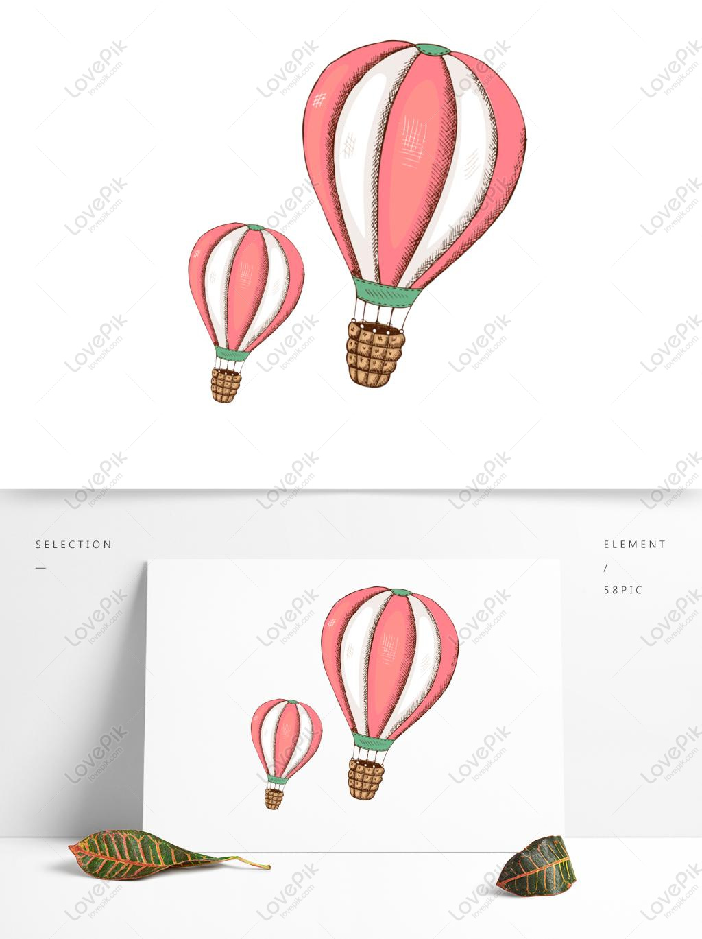 Hand Drawn Cute Hot Air Balloon Cartoon Transparent Material PNG ...