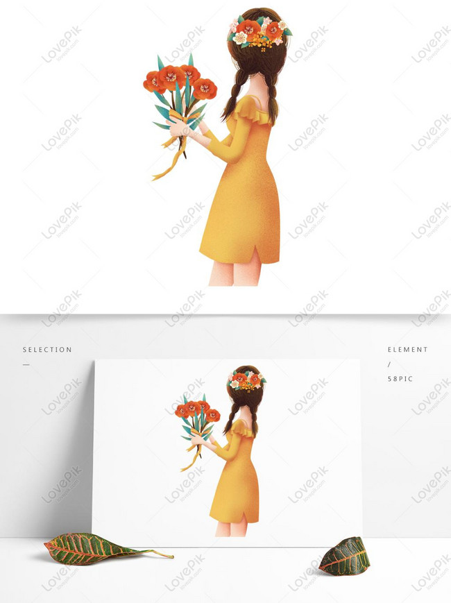 Wanita Digambar Tangan Memegang Bunga Gambar Unduh Gratis Grafik