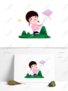 Spring spring tour meadow kite girl cartoon illustration , Spring, spring tour, cartoon png transparent background