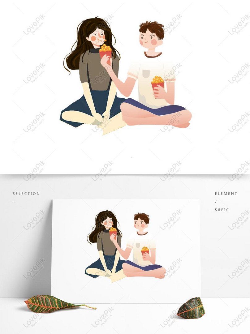 Retrô Mão Desenhada Pouco Casal Comendo Pipoca PNG Imagens Gratuitas Para  Download - Lovepik