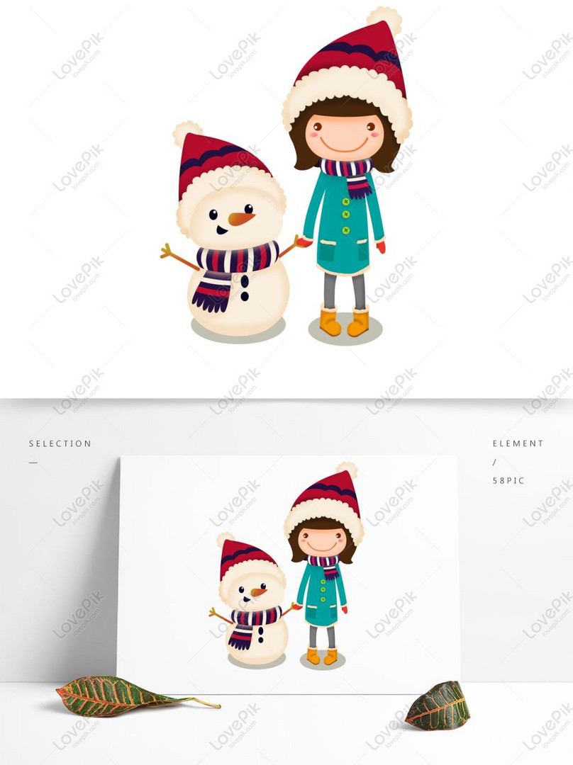 Cute Cartoon Girl With Snowman Winter Illustration Psd Images Free Download 1369 1024 Px Lovepik Id