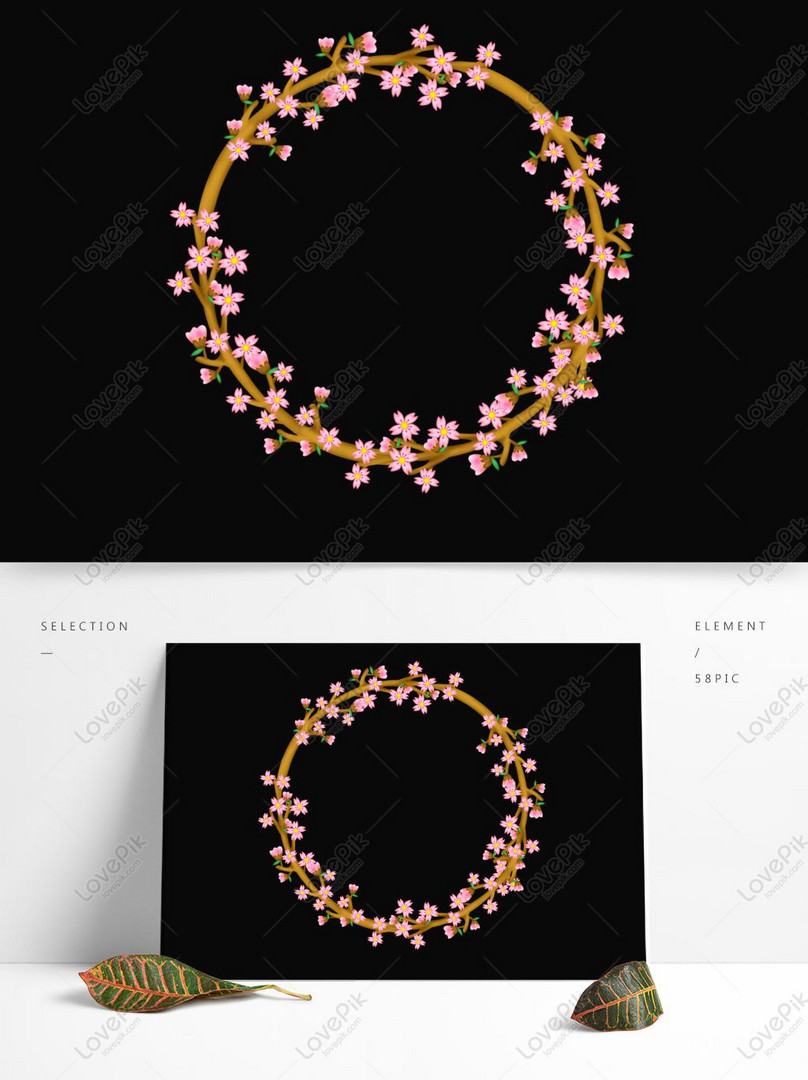 Merah Muda Yang Indah Kartun Bunga Sakura Perbatasan Bulat