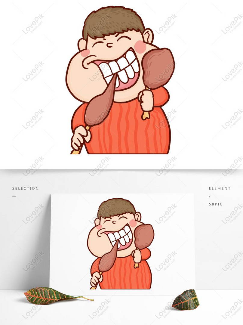 Boy Cartoon Character Hand Drawn Design Eating Chicken Leg PNG Transparent  Background PSD images free download_1369 × 1024 px - Lovepik