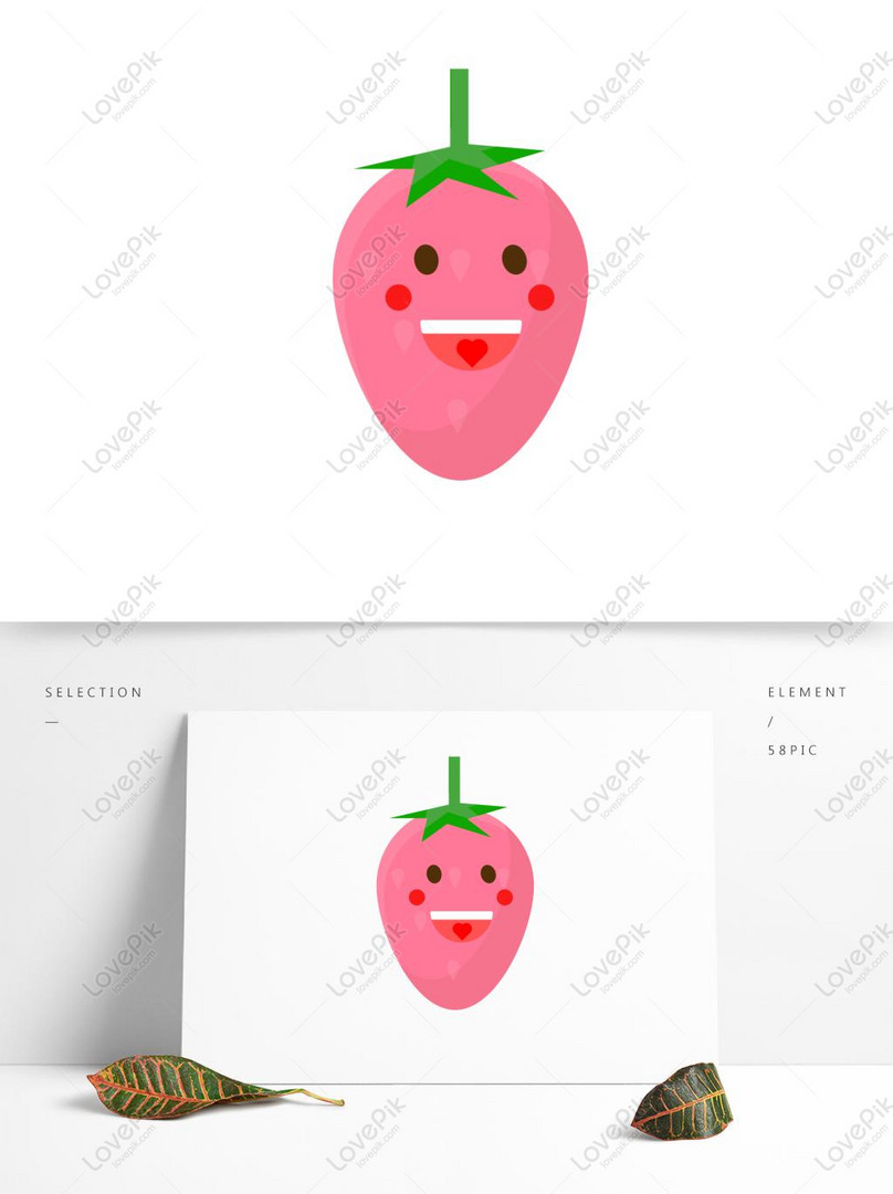 Buah Sayur Strawberry Pink Gambar Kartun Lucu Digambar Tangan