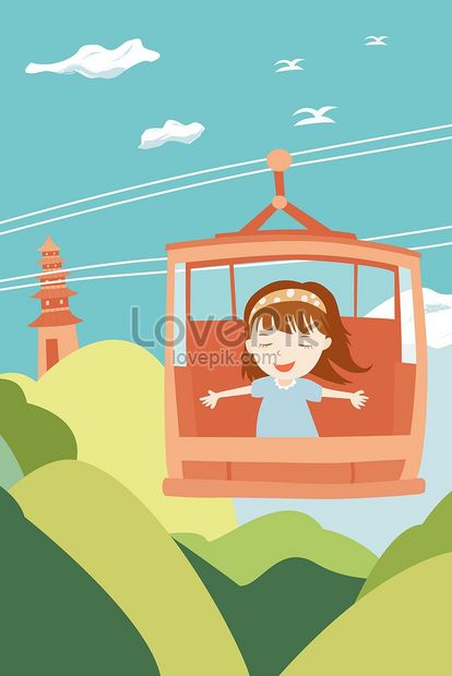 Little fresh girl taking a cable car vector illustration illustration  image_picture free download 