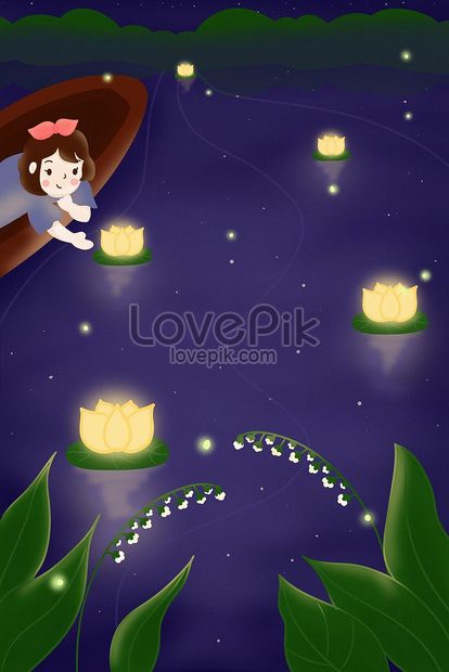 手描きの場所夏のロマンチックな夢のような夜のシーンの女の子ボートサイドライトイラストイメージ 図 Id Prf画像フォーマットjpg Jp Lovepik Com