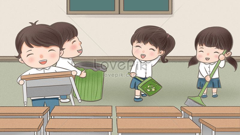 تنظيف نظافة المدرسة كرتون