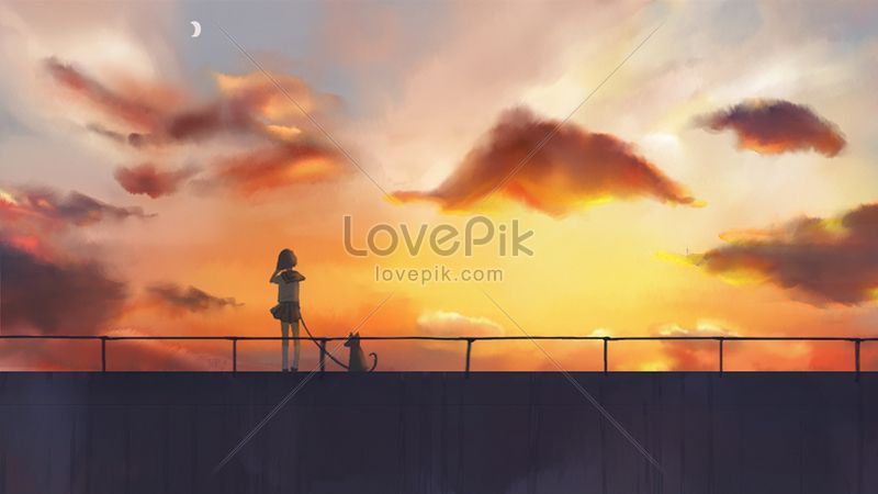 夕焼け空のテーマイラスト 夕焼けを歩くイメージ 図 Id Prf画像フォーマットjpg Jp Lovepik Com