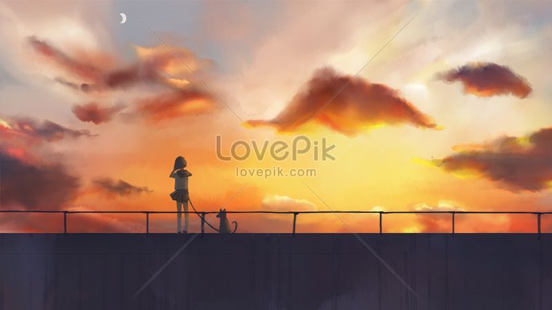 夕焼け空のテーマイラスト 夕焼けを歩くイメージ 図 Id 630009685 Prf