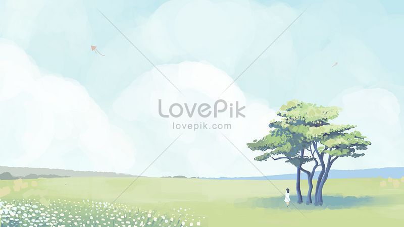 大草原の木と空の新鮮なイラストイメージ 図 Id 630010392 Prf画像