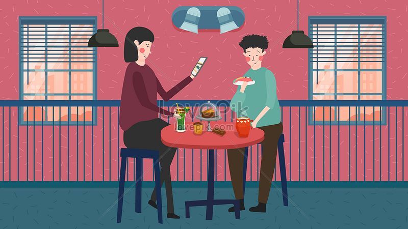 Couple drinking afternoon tea coffee shop illustration illustration ...