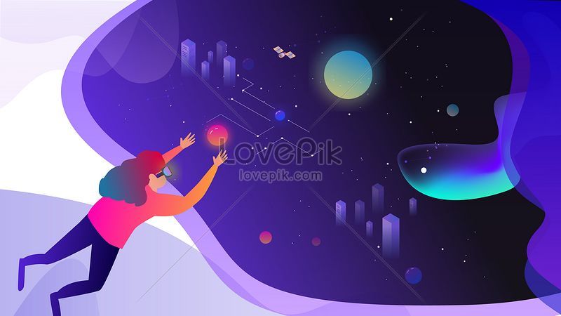 仮想vr星空テクノロジー新鮮で美しいフラットイラストイメージ 図 Id