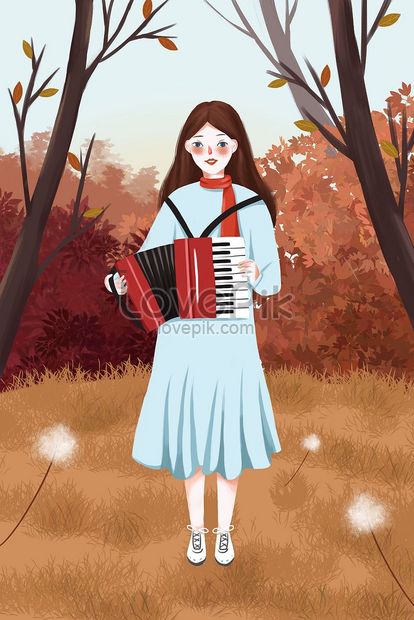 秋にアコーディオンを弾いている女の子のイラストイメージ 図 Id Prf画像フォーマットjpg Jp Lovepik Com