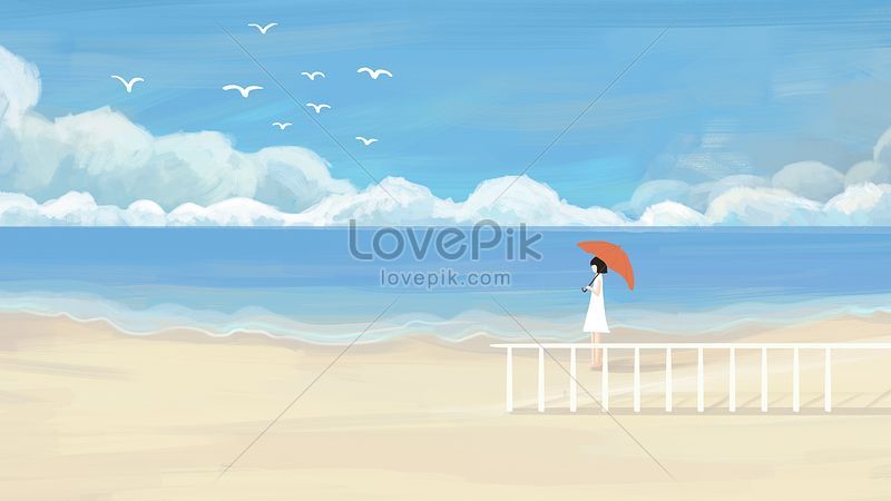 美しい海辺の手描きイラスト背景イメージ 図 Id Prf画像フォーマットjpg Jp Lovepik Com