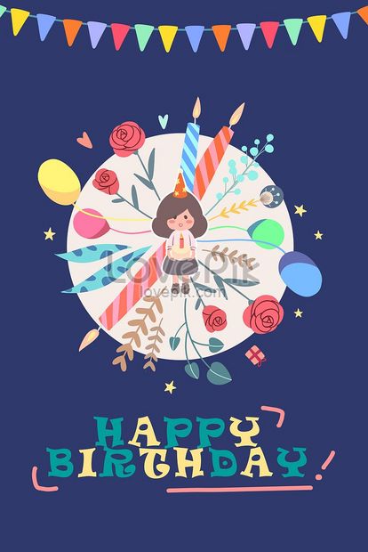 誕生日カードブルーのかわいいイラスト イラスト素材 無料ダウンロード Lovepik