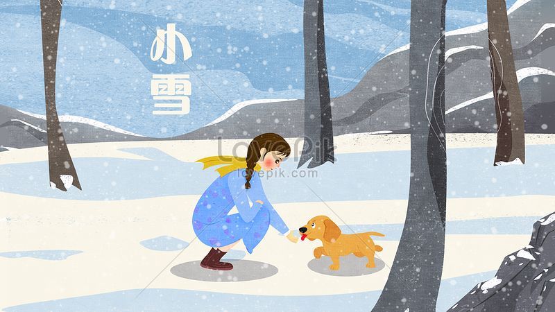 Little snowy girl and dog illustration illustration image_picture free ...