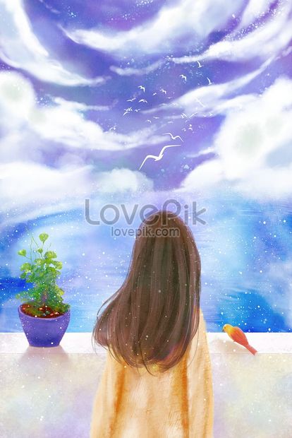美しい小さな新鮮な女の子空植木鉢海の森のイラストイメージ 図 Id Prf画像フォーマットjpg Jp Lovepik Com