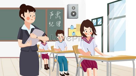 Hand-painted Classroom Invigilator And Exam Student, Desk, Student ...