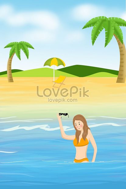 夏のビーチの女の子のイラストイメージ 図 Id Prf画像フォーマットjpg Jp Lovepik Com