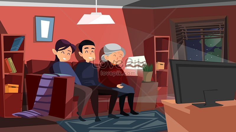 Cartoon watching tv watching the spring festival evening family  illustration image_picture free download 