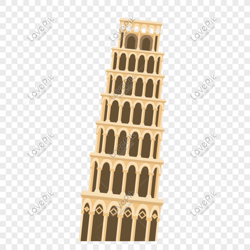 Italian Pisa Leaning Tower Hand Painted Building PNG White Transparent ...