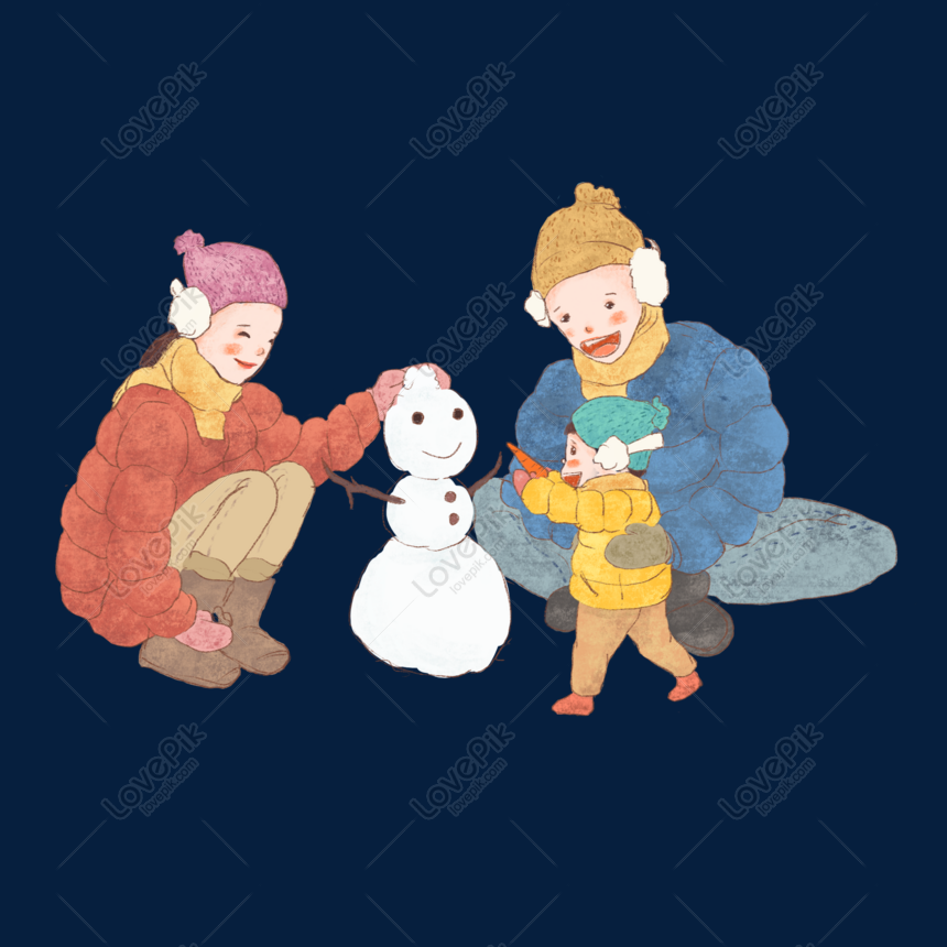 冬の手書きの家族3人の雪だるま暖かいシーンpngフリー素材イメージ グラフィックス Id Prf画像フォーマットpsd Jp Lovepik Com