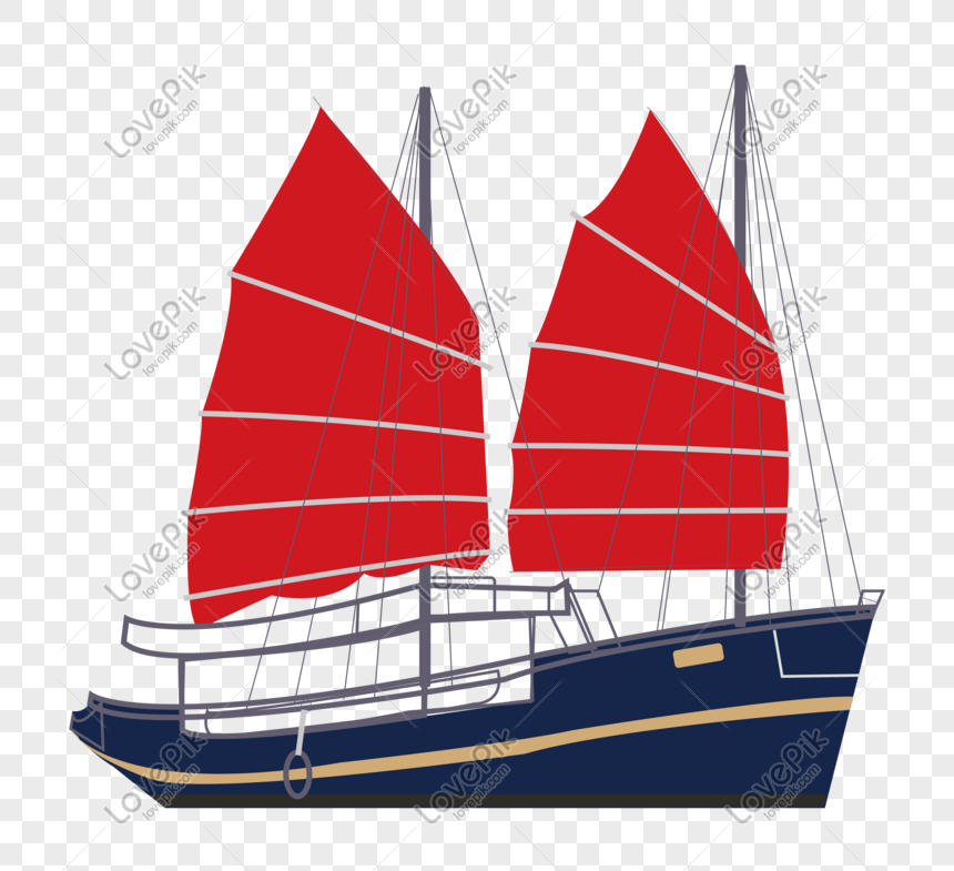 Cartoon flat water red sailboat, Red sailboat, cartoon, boat png white transparent