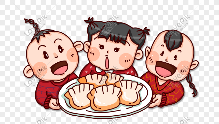 Cartoon Hand Drawn Cute Kids Eating Dumplings PNG Transparent And Clipart  Image For Free Download - Lovepik | 649766346