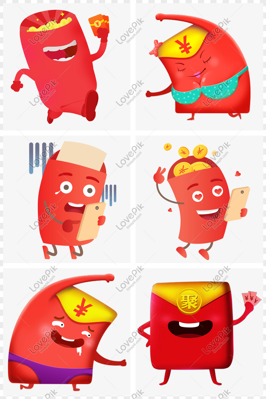 Tahun Baru Kartun Lucu Emoticon Amplop Merah Png Grafik Gambar