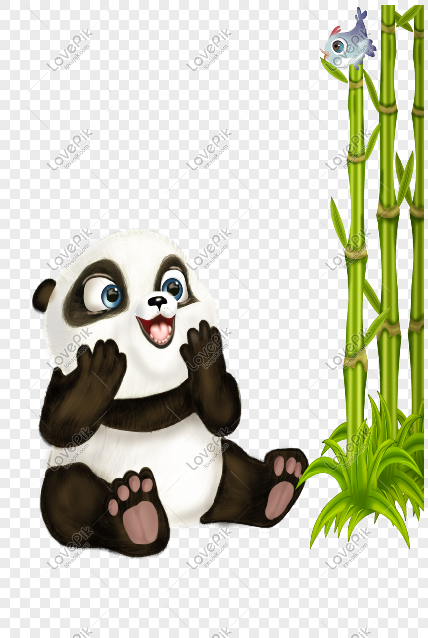 Versi Bambu Tangan Dicat Lucu Panda Bayi Png Grafik Gambar Unduh