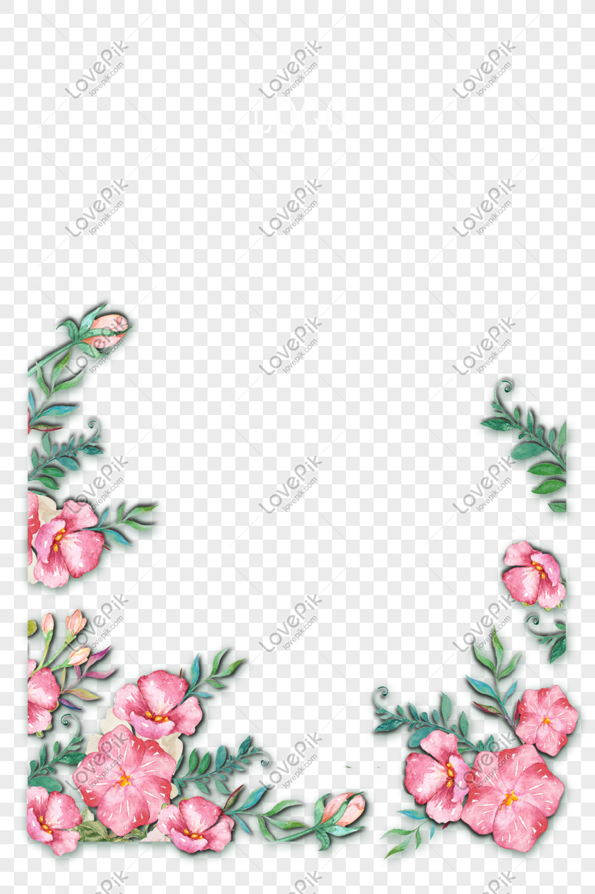 Beautiful Pink Cherry Blossom Peach Hand Painted Border PNG Free ...