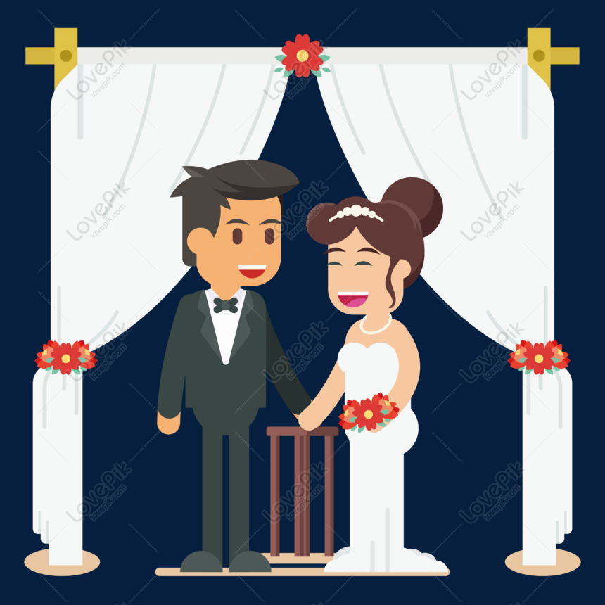 Cartoon wedding couple vector free download