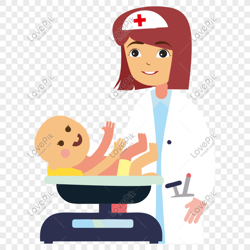 Médico e criança falando vetor de desenho animado