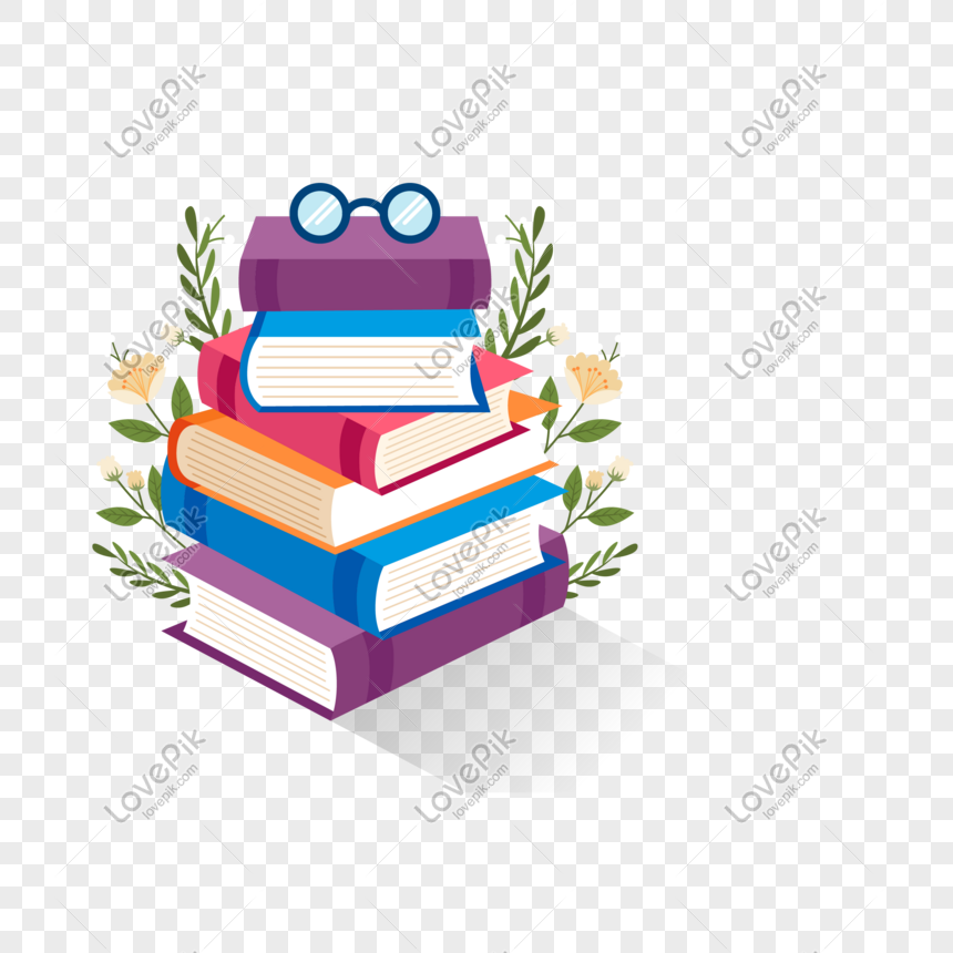 Cartoon stack of books vector material, Books, books, folding png hd transparent image