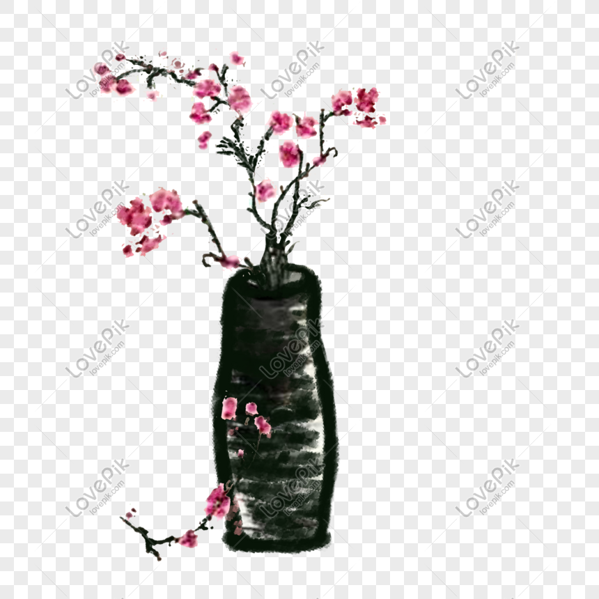 Tangan Dicat Gaya Cina Vas Bunga Persik Cabang Tinta Lukisan Bah Png Grafik Gambar Unduh Gratis Lovepik