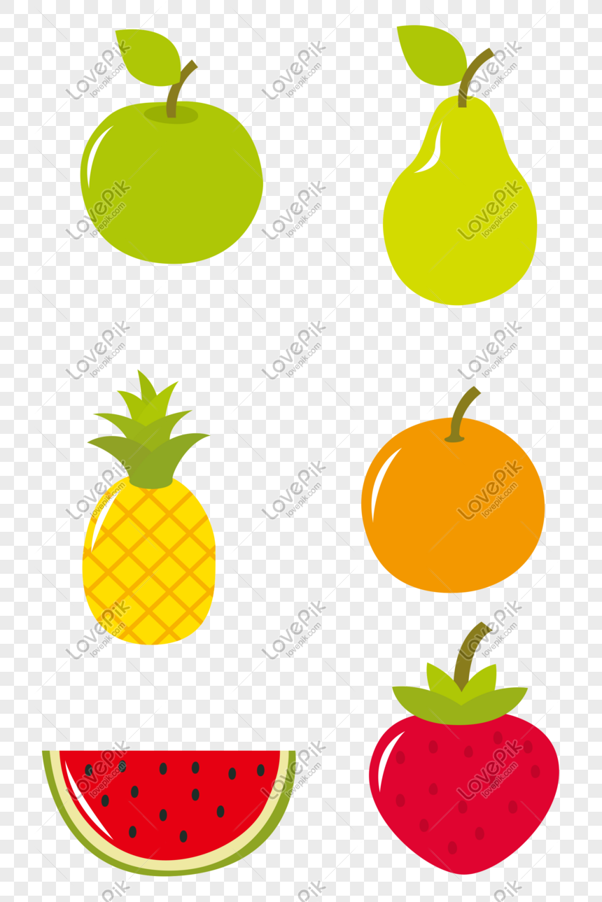 Kartun Vektor Buah Apel Strawberry Pir Semangka Nanas Oranye PNG Grafik Gambar Unduh Gratis Lovepik