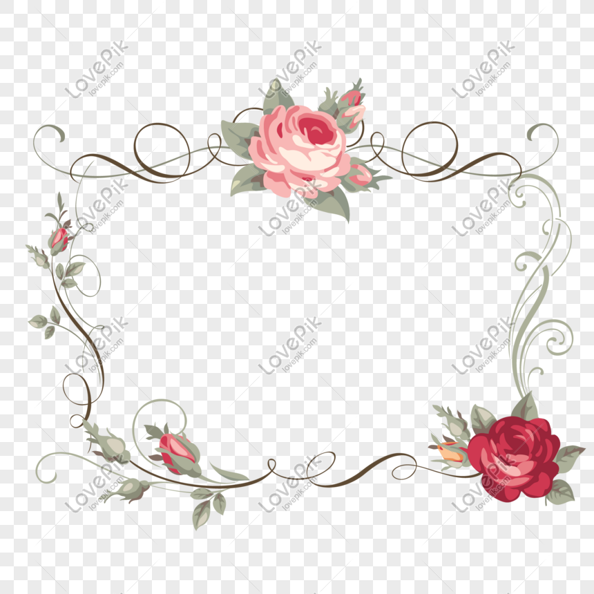 Bunga Merah Muda Berbatasan Dengan Bunga Vintage Png Grafik Gambar