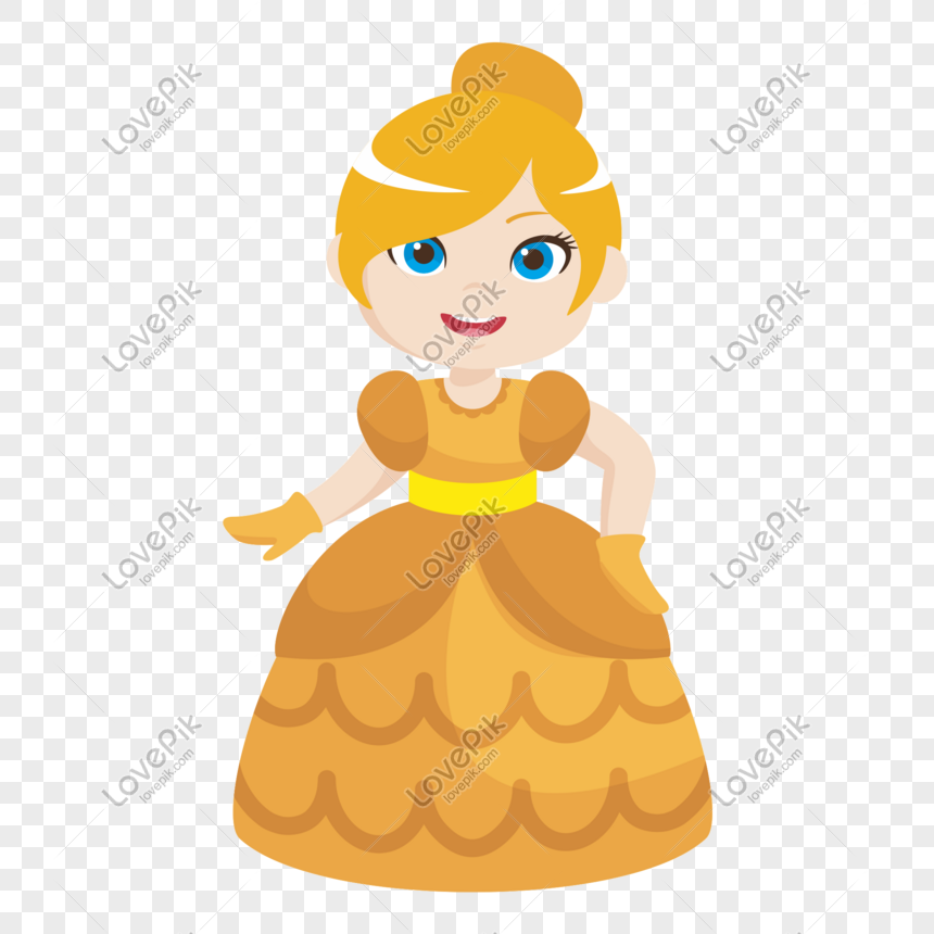 Vektor Kartun  Putri  Cantik  Mengenakan Gaun Kuning Gambar 