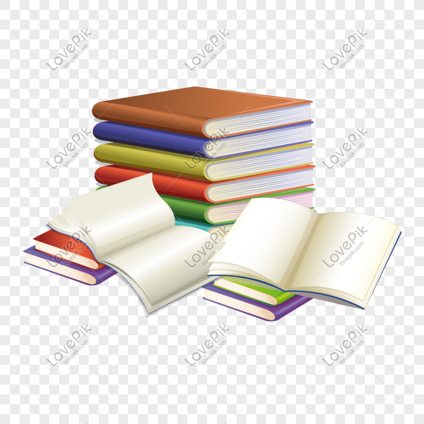 Cartoon realistic book stacking vector material, Stacked, stacked poses, poses png transparent image