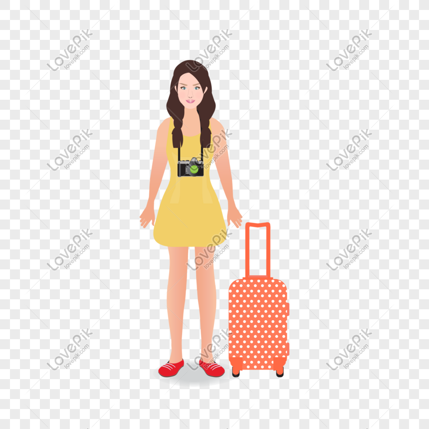 Woman Traveling With Luggage Vector Material PNG Hd Transparent Image ...