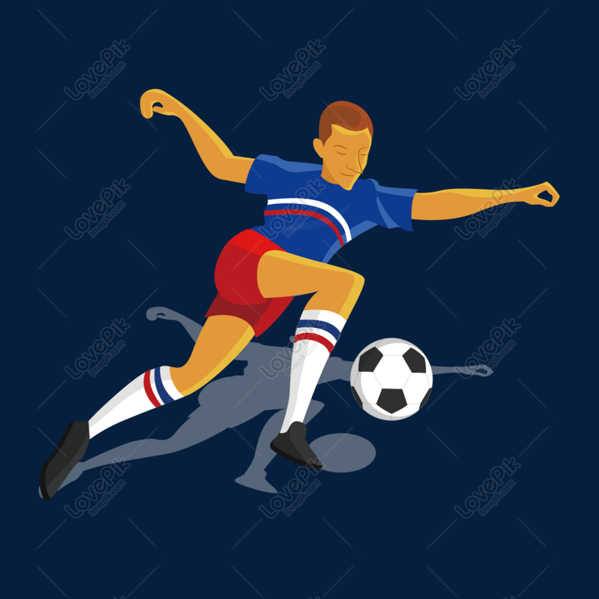 Poster Calcio giocatore calcia il pallone. L'illustrazione vettoriale  colorato 