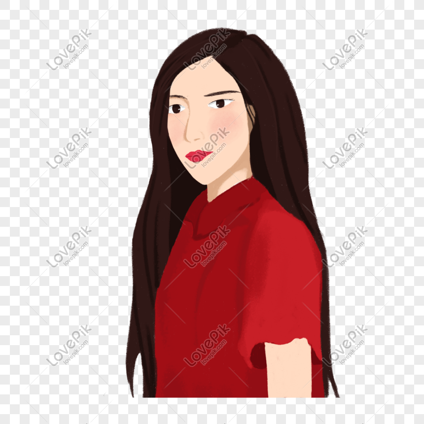 Hand Drawn Illustration Sunny Red Long Hair Beauty PNG Transparent ...