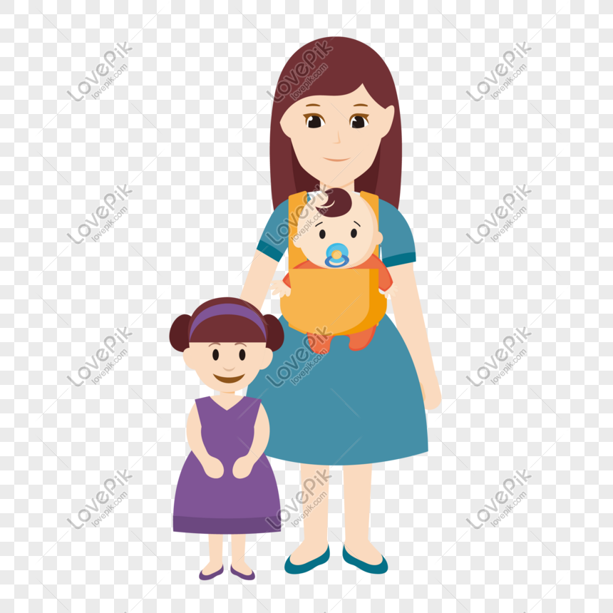 Gambar ibu dan anak perempuan kartun