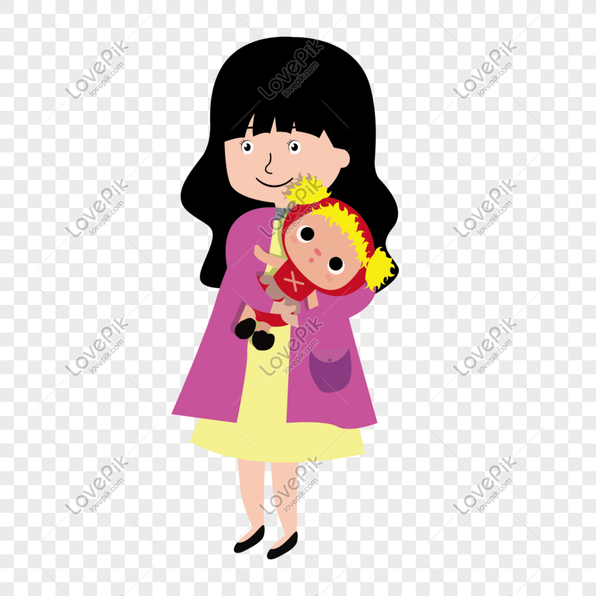 little girl holding doll