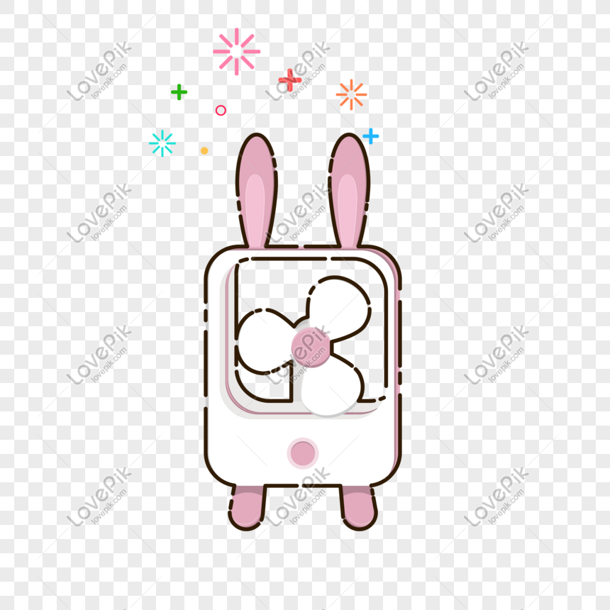 Hand Drawn Vector Mbe Style Cute Rabbit Mini Fan PNG Picture And ...